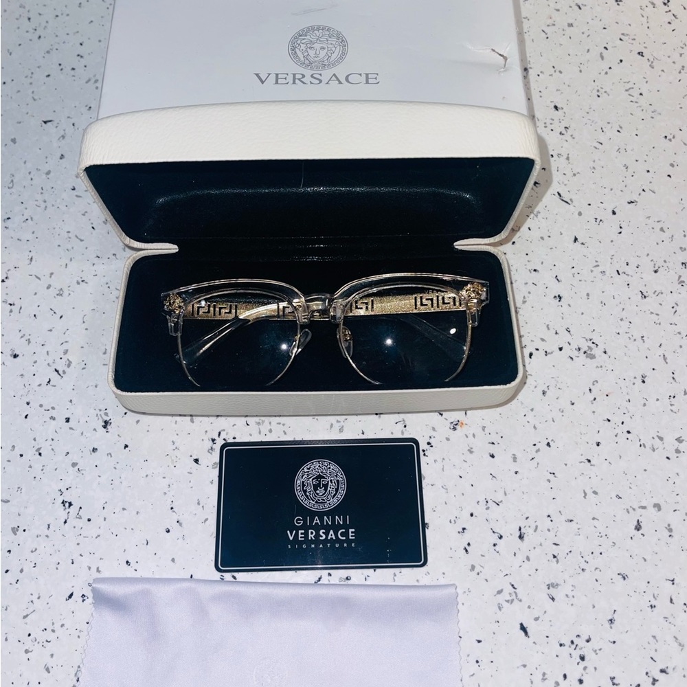 Gently used Authentic Versace Eyeglasses MOD. 2166 Gold Clear Frame.